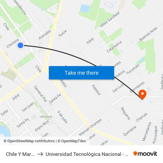 Chile Y Marcos Juárez to Universidad Tecnológica Nacional - Facultad Regional Villa María map
