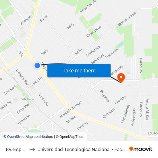 Bv. España 356 to Universidad Tecnológica Nacional - Facultad Regional Villa María map