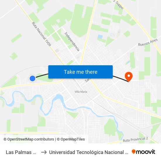 Las Palmas Y Las Violetas to Universidad Tecnológica Nacional - Facultad Regional Villa María map