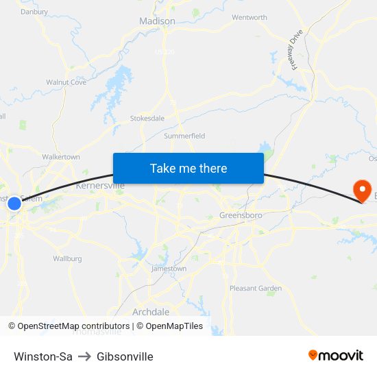 Winston-Sa to Gibsonville map