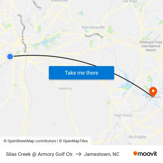 Silas Creek @ Armory Golf Ctr. to Jamestown, NC map