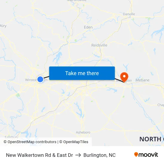 New Walkertown Rd & East Dr to Burlington, NC map