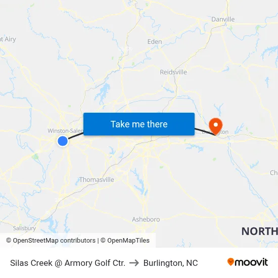 Silas Creek @ Armory Golf Ctr. to Burlington, NC map