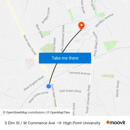 S Elm St / W Commerce Ave to High Point University map