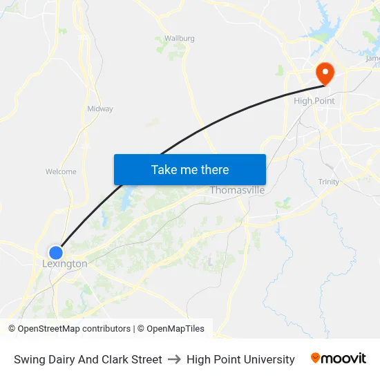 Swing Dairy And Clark Street to High Point University map