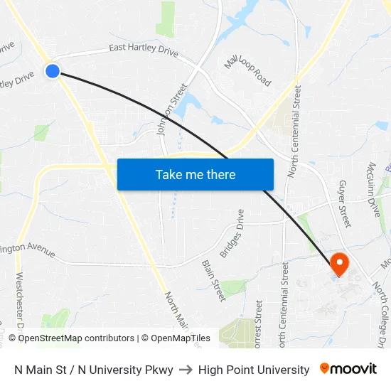 N Main St / N University Pkwy to High Point University map