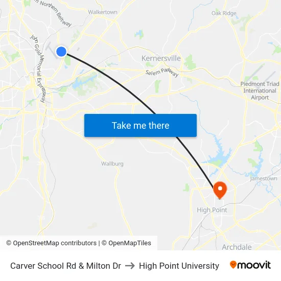 Carver School Rd & Milton Dr to High Point University map