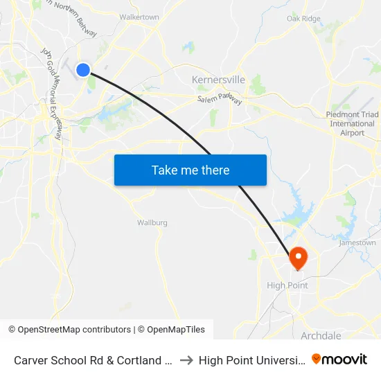 Carver School Rd & Cortland Dr to High Point University map