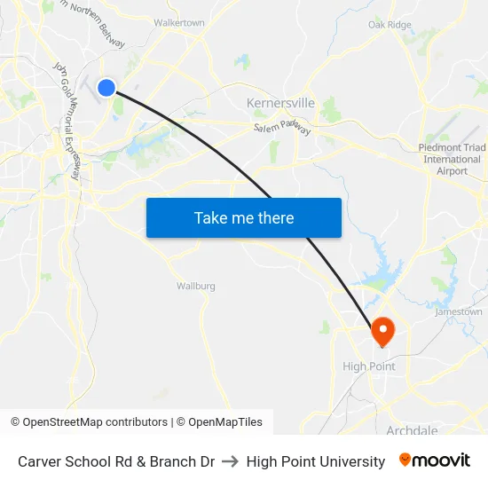 Carver School Rd & Branch Dr to High Point University map
