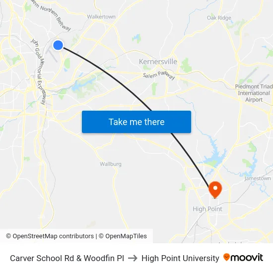 Carver School Rd & Woodfin Pl to High Point University map