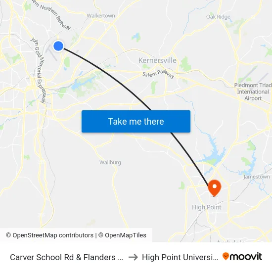 Carver School Rd & Flanders Dr to High Point University map