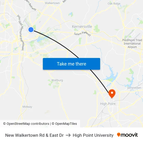 New Walkertown Rd & East Dr to High Point University map