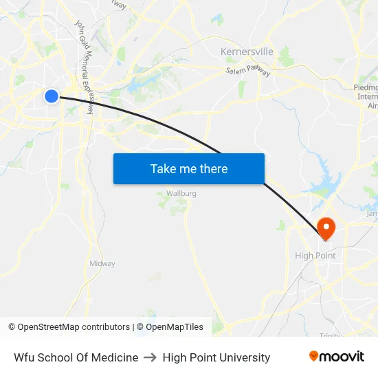 Wfu School Of Medicine to High Point University map