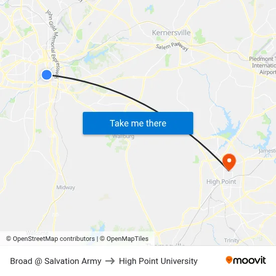 Broad @ Salvation Army to High Point University map