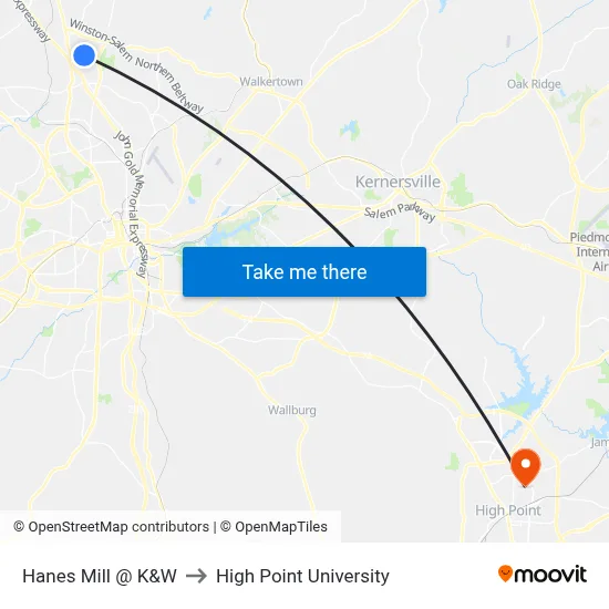 Hanes Mill @ K&W to High Point University map