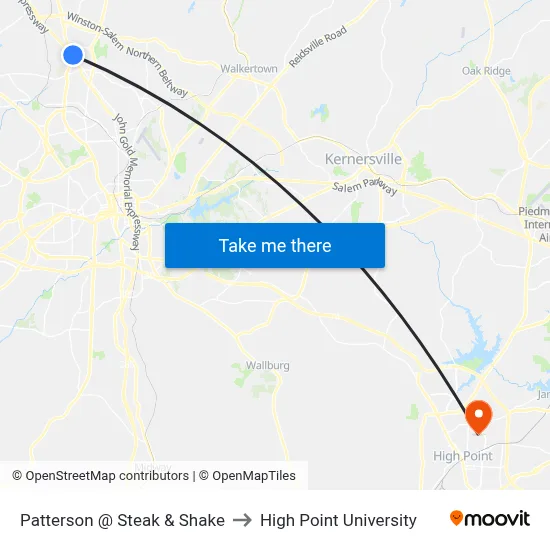 Patterson @ Steak & Shake to High Point University map