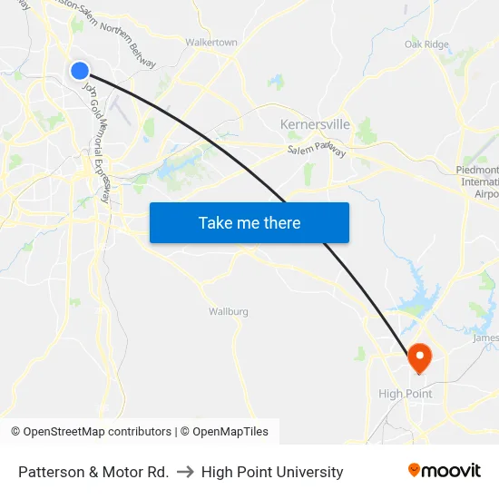 Patterson & Motor Rd. to High Point University map