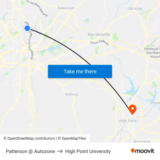 Patterson @ Autozone to High Point University map