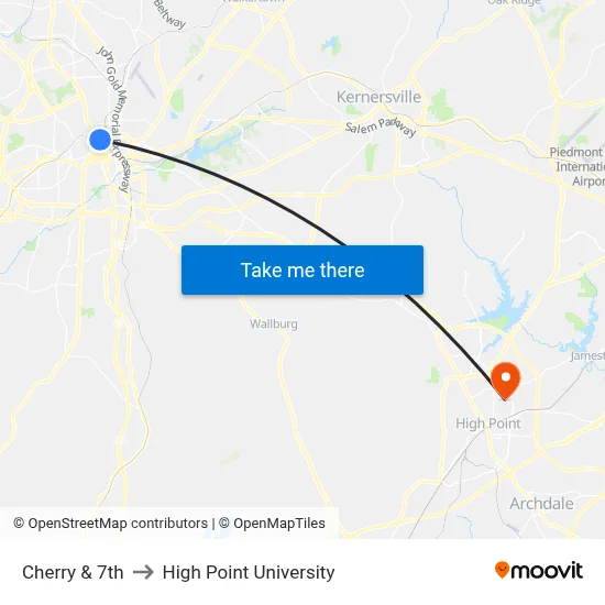 Cherry & 7th to High Point University map