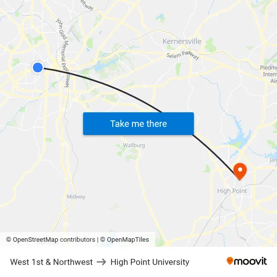 West 1st  & Northwest to High Point University map