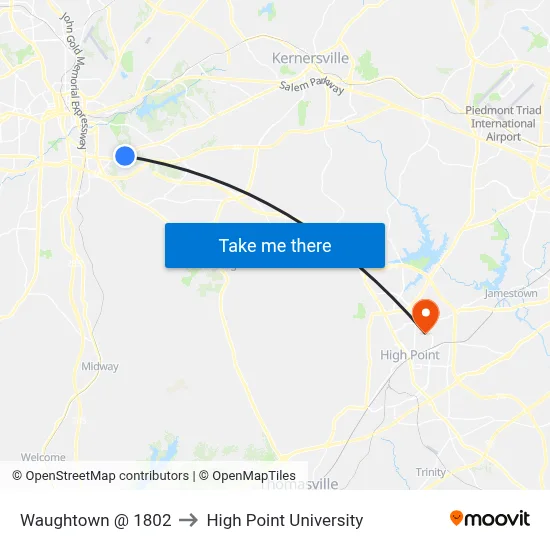 Waughtown @ 1802 to High Point University map
