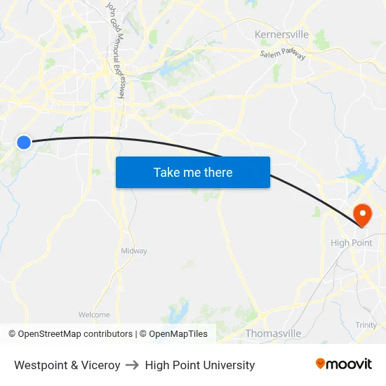 Westpoint & Viceroy to High Point University map