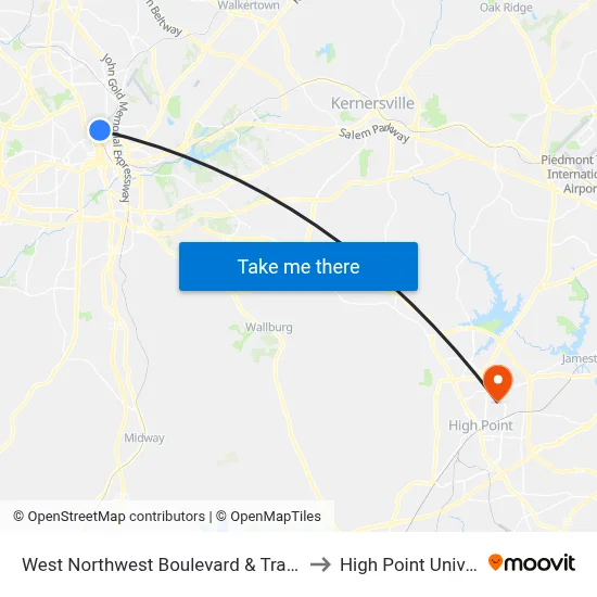 West Northwest Boulevard & Trade St NW to High Point University map
