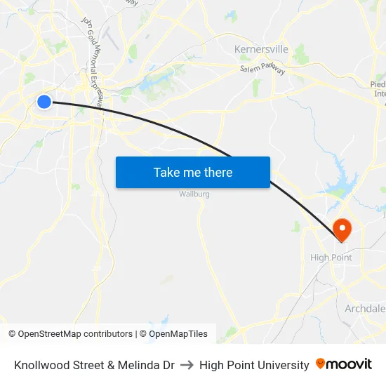 Knollwood Street & Melinda Dr to High Point University map