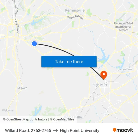 Willard Road, 2763-2765 to High Point University map