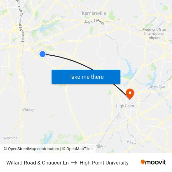 Willard Road & Chaucer Ln to High Point University map