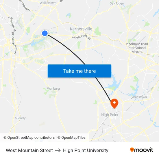 West Mountain Street to High Point University map