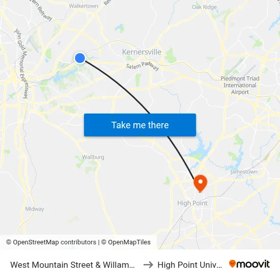 West Mountain Street & Willamont Drive to High Point University map