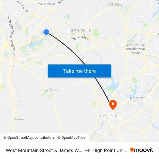 West Mountain Street & James Wilhelm Drive to High Point University map