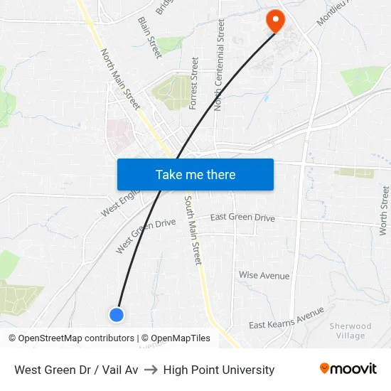 West Green Dr / Vail Av to High Point University map