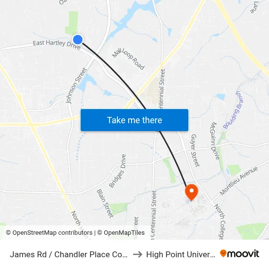 James Rd / Chandler Place Condos to High Point University map