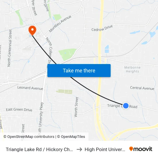 Triangle Lake Rd / Hickory Chapel to High Point University map