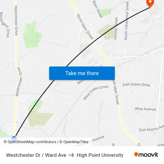 Westchester Dr / Ward Ave to High Point University map