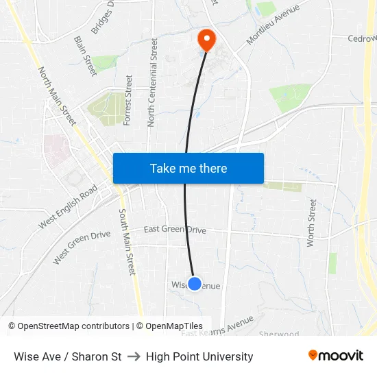 Wise Ave / Sharon St to High Point University map
