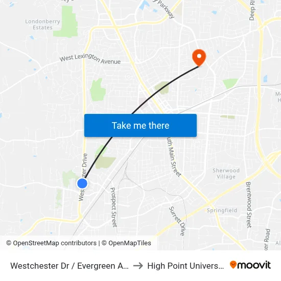 Westchester Dr / Evergreen Ave to High Point University map