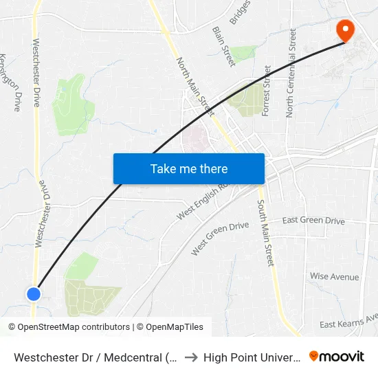 Westchester Dr / Medcentral (Out) to High Point University map