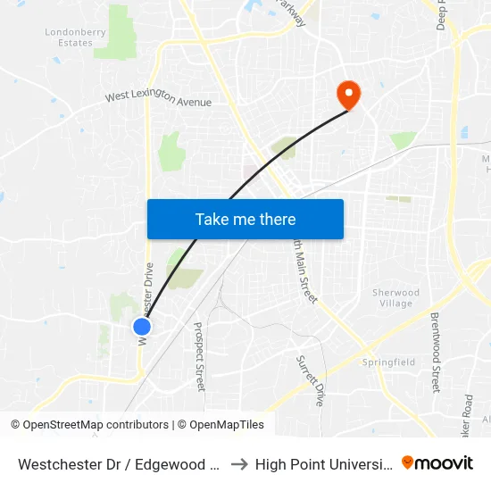 Westchester Dr / Edgewood Dr to High Point University map