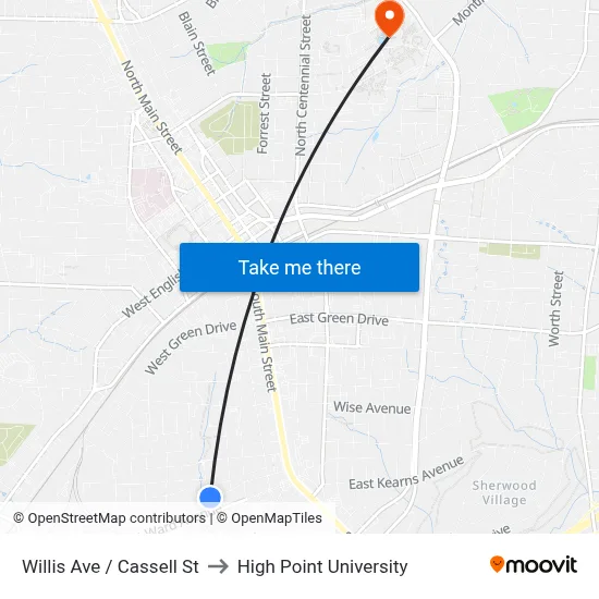 Willis Ave / Cassell St to High Point University map