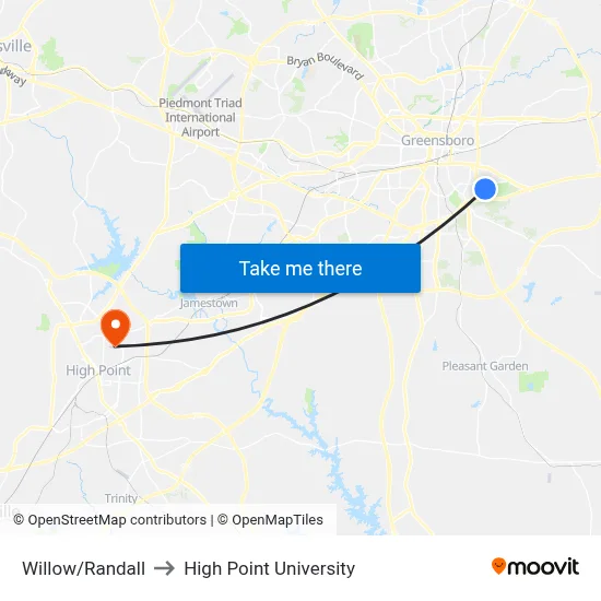 Willow/Randall to High Point University map
