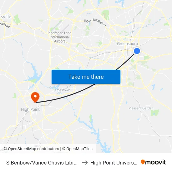S Benbow/Vance Chavis Library to High Point University map