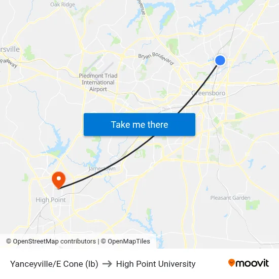 Yanceyville/E Cone (Ib) to High Point University map
