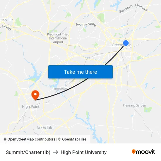 Summit/Charter (Ib) to High Point University map