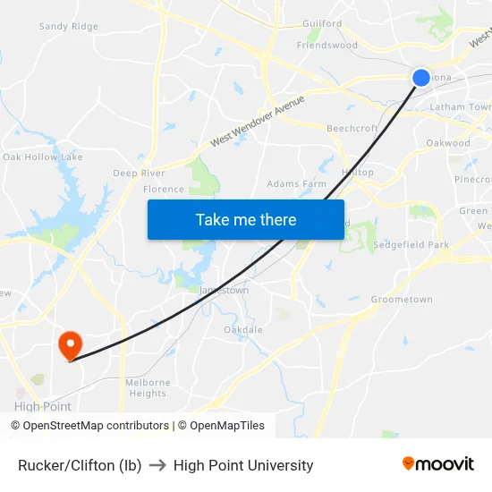 Rucker/Clifton (Ib) to High Point University map