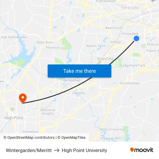 Wintergarden/Merritt to High Point University map
