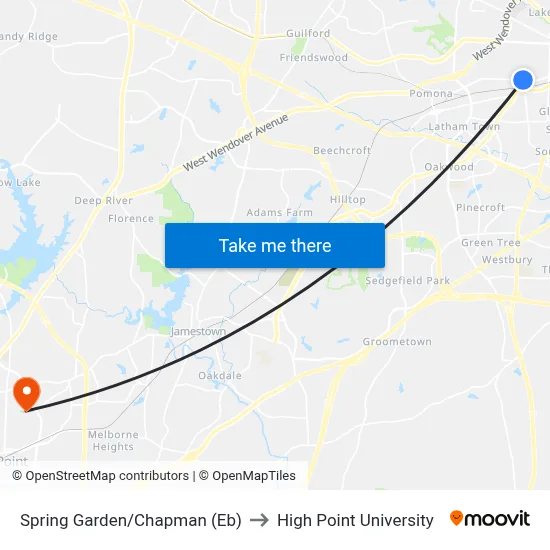 Spring Garden/Chapman (Eb) to High Point University map