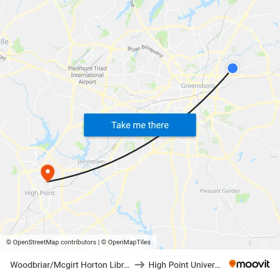 Woodbriar/Mcgirt Horton Library to High Point University map